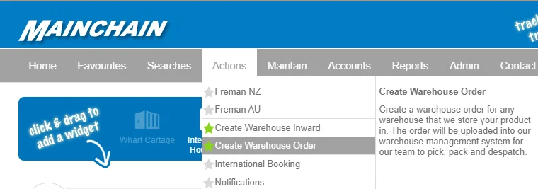 Create Warehouse Outward Dropdown